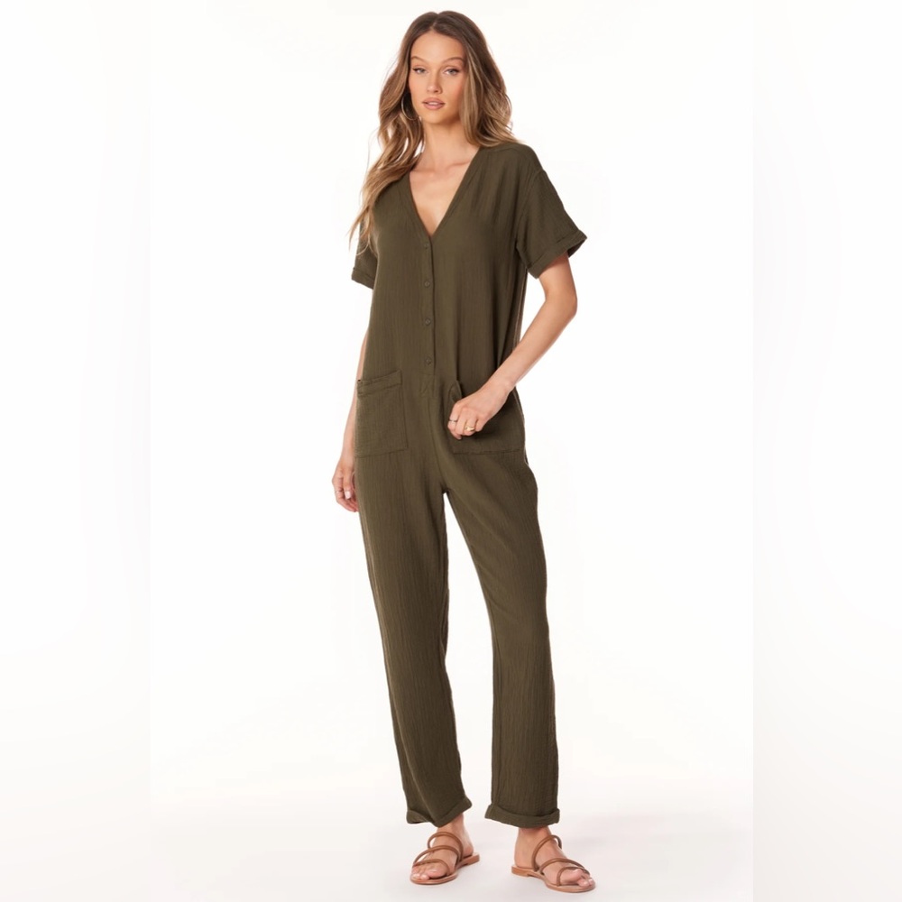 NWOT BOBI green gauze BUTTON UP JUMPSUIT small